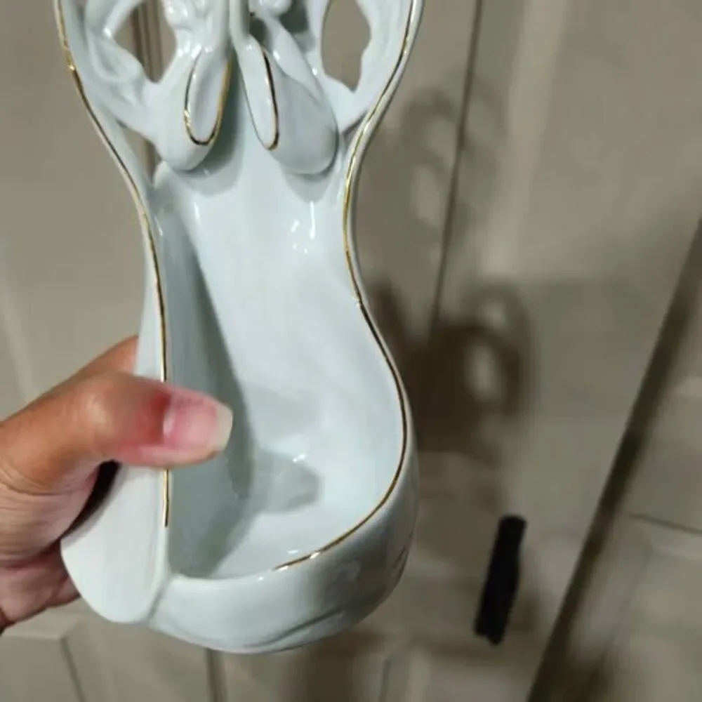 Appletree Design White Porcelain Angel Candle Holder Gold Trim